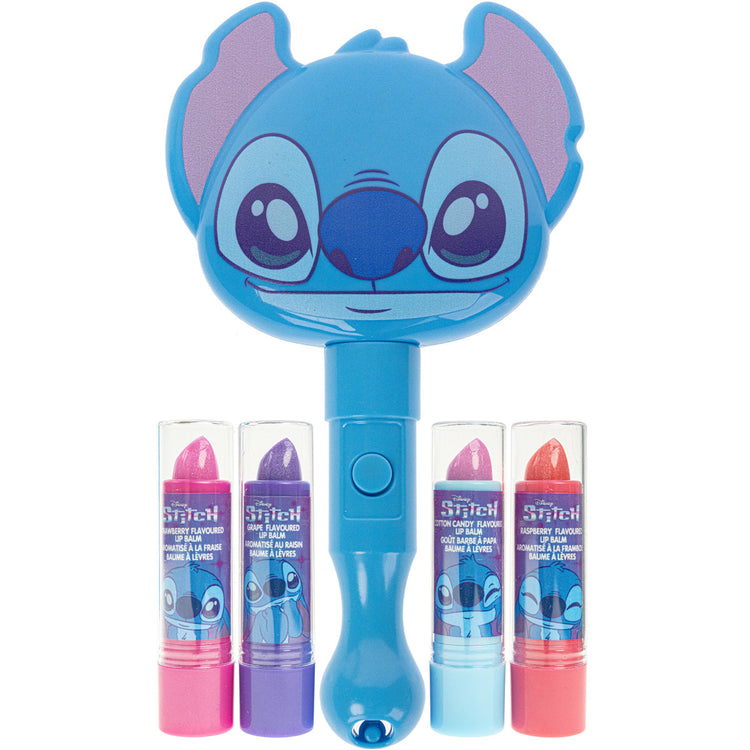 Disney Stitch 4 Lip Gloss and Light-Up Mirror Craft Set – Plant-Based Kids Makeup Gift for Ages 3+