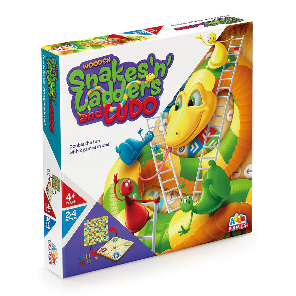 Addo Games Wooden Snakes ’n’ Ladders and Ludo – 2-in-1 Classic Family Board Game Set for Ages 4 +