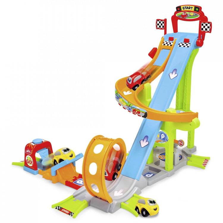 ABC Jays Jump N Fun Tower Race Track – Dual Lane Looping Car Playset for Toddlers