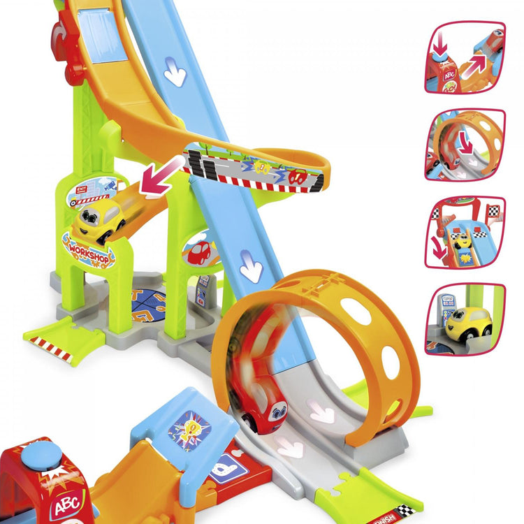 ABC Jays Jump N Fun Tower Race Track – Dual Lane Looping Car Playset for Toddlers